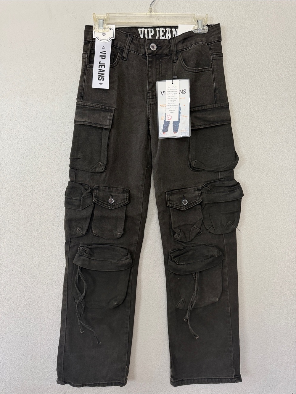 VIP Women’s Black Multi-Pocket Cargo Pants wide Leg Stretch Size 5/6